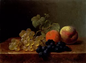 Grapes, an Orange and an Apple on a Marble Ledge by Emilie Preijer Oil Painting