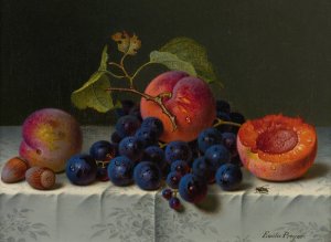 Still Life Of Peaches, Grapes, And Nuts On A Table by Emilie Preyer Oil Painting