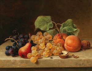 Still Life with Grapes, Peaches, a Pear and Nuts by Emilie Preyer Oil Painting
