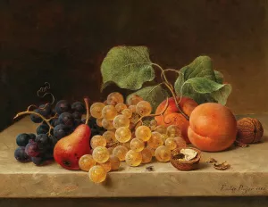 Still Life with Grapes, Peaches, a Pear and Nuts by Emilie Preyer Oil Painting
