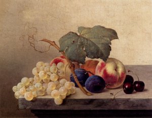 Still Life with Grapes, Peaches, Plums and Cherries by Emilie Preyer Oil Painting