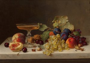 Still Life with Summer Fruits and Champagne by Emilie Preyer Oil Painting