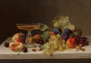 Still Life with Summer Fruits and Champagne by Emilie Preyer Oil Painting