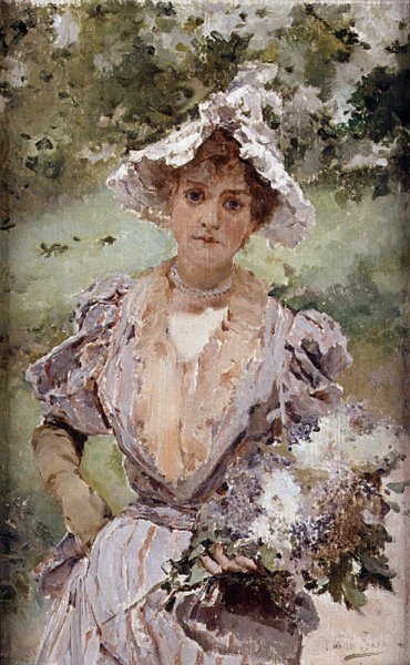 Dama con Flores by Emilio Sala y Frances - Hand-Painted Oil Painting Reproduction