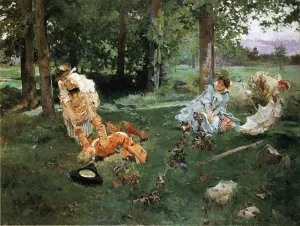Elegant Figures in a Summer Garden by Emilio Sala y Frances - Oil Painting Reproduction