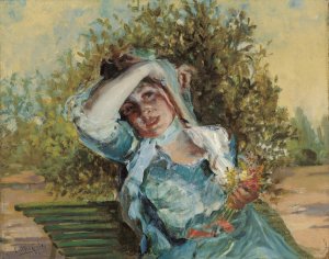 Girl with Flowers by Emilio Sala y Frances Oil Painting