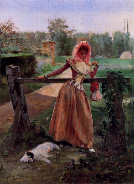 Muchacha en el Jardin by Emilio Sala y Frances - Hand-Painted Oil Painting Reproduction