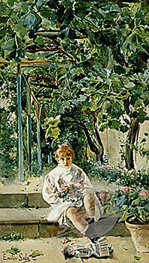 Nina en el Jardin by Emilio Sala y Frances Oil Painting