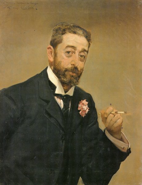 Retrato de Hombre Fumando by Emilio Sala y Frances - Hand-Painted Oil Painting Reproduction