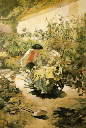 Trabajando en el Jardin by Emilio Sala y Frances - Oil Painting Reproduction