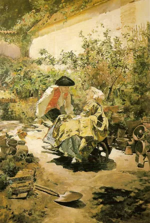 Trabajando en el Jardin Oil painting by Emilio Sala y Frances