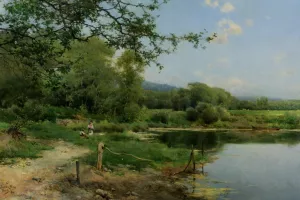 A Picnic on the Riverbank by Emilio Sanchez-Perrier - Oil Painting Reproduction