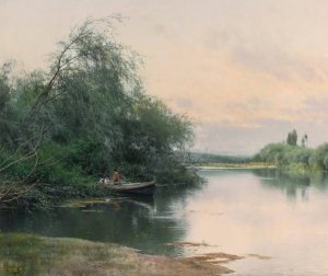 A quiet afternoon on the river by Emilio Sanchez-Perrier Oil Painting