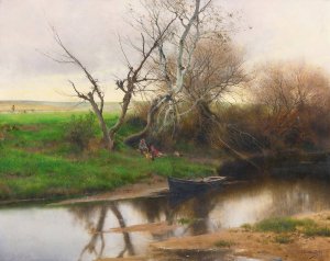 A Quiet Stretch of River by Emilio Sanchez-Perrier Oil Painting