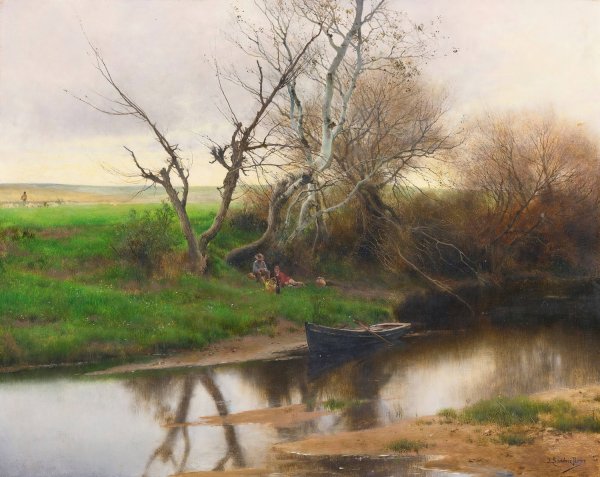 Main Product Photo of A Quiet Stretch of River  Painting by Emilio Sanchez-Perrier