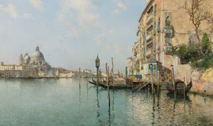 At The Mouth Of The Grand Canal, Santa Maria Della Salute In The Distance by Emilio Sanchez-Perrier Oil Painting