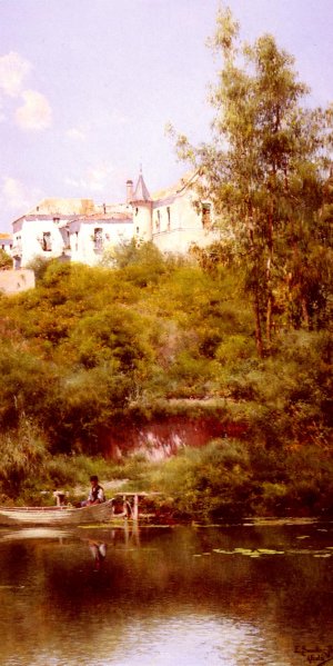 Boating At The Edge Of The Town by Emilio Sanchez-Perrier Oil Painting