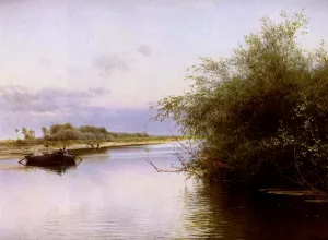 Fisherman And Washerwomen By The River by Emilio Sanchez-Perrier Oil Painting