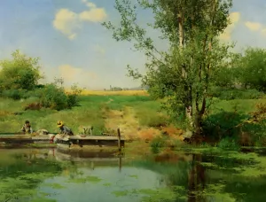 Laundry at the Edge of the River painting by Emilio Sanchez-Perrier