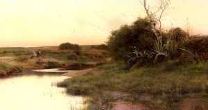 On The River's Edge At Dusk by Emilio Sanchez-Perrier Oil Painting