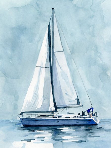 Main Product Photo of Lone Sailboat I Painting by Emma Caroline