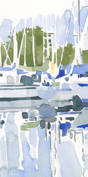 Sailboat Reflections I Oil Painting by Emma Caroline - Contemporary