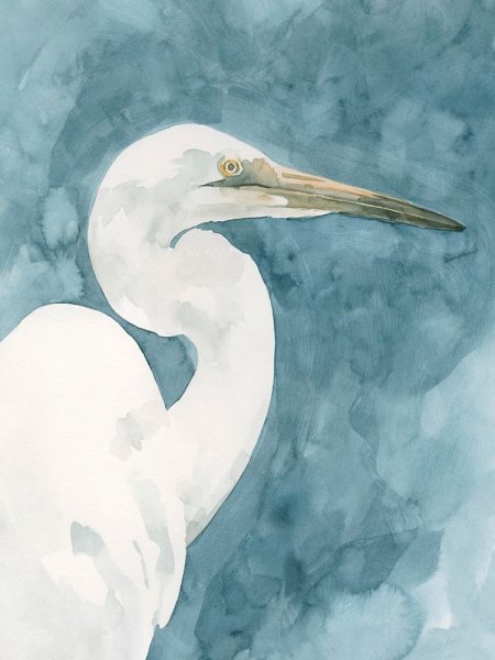 Main Product Photo of Watercolor Heron Portrait II Painting by Emma Caroline