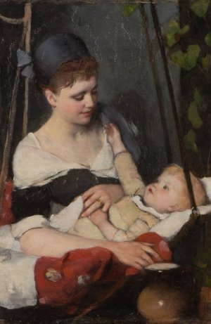 Ung mor som vaggar sitt barn by Emma Ekwall Oil Painting