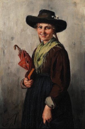 Madchen beim Kirchgang by Emma Muller Von Seehof Oil Painting