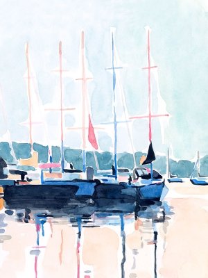 Watercolor Boat Club I by Emma Scarvey Oil Painting