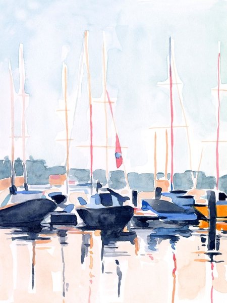 Main Product Photo of Watercolor Boat Club II Painting by Emma Scarvey