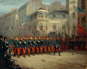 Defile sur le boulevard des Italiens, des troupes de l'armee de Crimee, le 29 decembre 1855 by Emmanuel Auguste Masse Oil Painting
