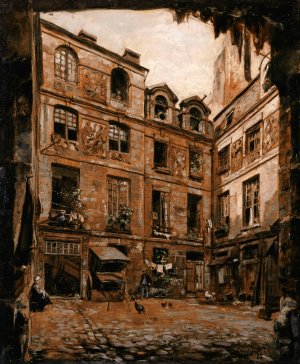 La Cour de l'hotel dit Colbert, rue de l'Hotel Colbert by Emmanuel Lansyer Oil Painting