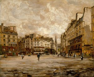 La Place Maubert by Emmanuel Lansyer Oil Painting