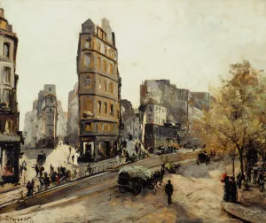 Les Rues de la Lune, Beauregard et de Clery, vues de la porte Saint-Denis Oil painting by Emmanuel Lansyer