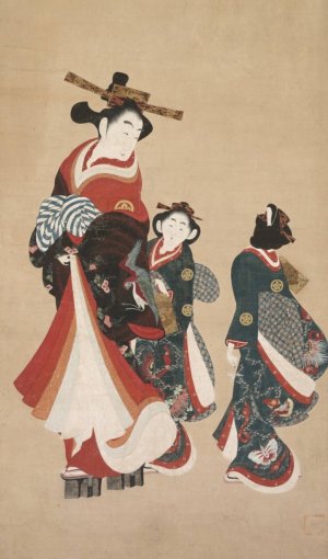 Courtesan and Attendants by Engetsudo Oil Painting