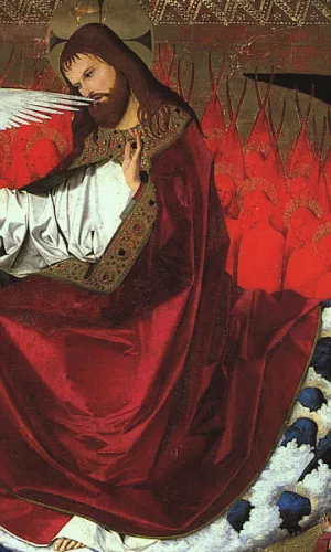 The Coronation of the Virgin, Detail: Jesus by Enguerrand Charonton - Oil Painting Reproduction