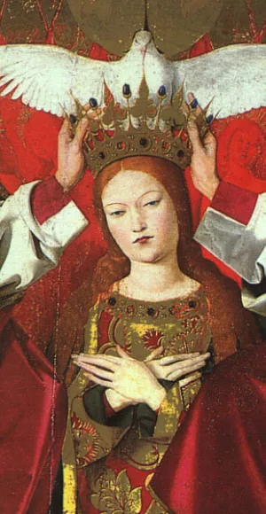 The Coronation of the Virgin, Detail: the Virgin by Enguerrand Charonton - Oil Painting Reproduction