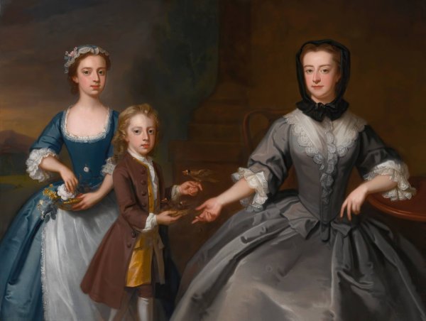 Portrait Of Mrs. Finch With Her Son And Daughter  by Enoch Seeman - Hand-Painted Oil Painting Reproduction