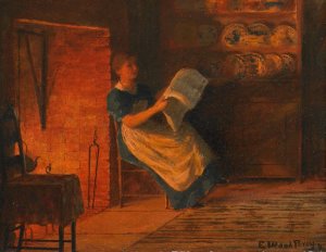 Reading by the Fire Oil painting by Enoch Wood Perry Jr.