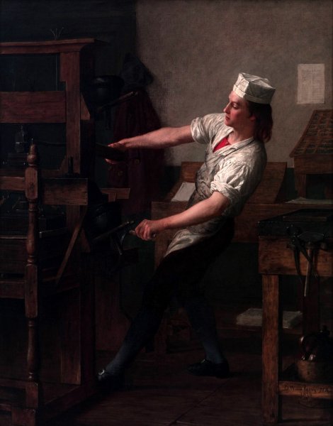 Young Franklin at the Press   by Enoch Wood Perry Jr. - Hand-Painted Oil Painting Reproduction