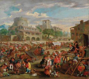 Scena Di Mercato E Arringa Del Ciarlatano by Enrico Albricci Oil Painting