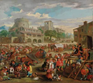 Scena Di Mercato E Arringa Del Ciarlatano by Enrico Albricci Oil Painting