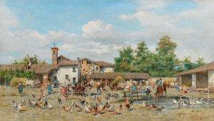 Hustle and Bustle Outside the Village by Enrico Bartezago Oil Painting