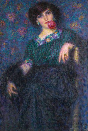 Italian lady with a rose by Enrico Della Leonessa Oil Painting