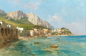 A Scene in Capri by Enrico Gargiulo Oil Painting