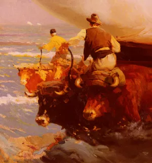 Return from Fishing by Enrique Martinez Cubells y Ruiz - Oil Painting Reproduction