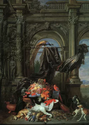 Still Life in an Architectural Setting Oil painting by Erasmus Quellinus II