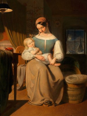 Mutter und Kind zu Weihnachten by Erasmus Von Engert Oil Painting