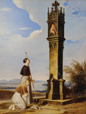 Zwei Pilgerinnen Vor Einem Bildstock by Erasmus Von Engert Oil Painting